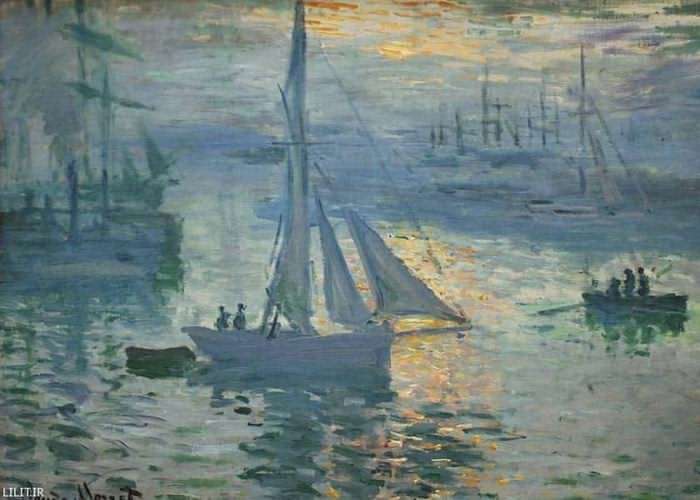 تابلو نقاشی منظره طلوع خورشید در دریا
