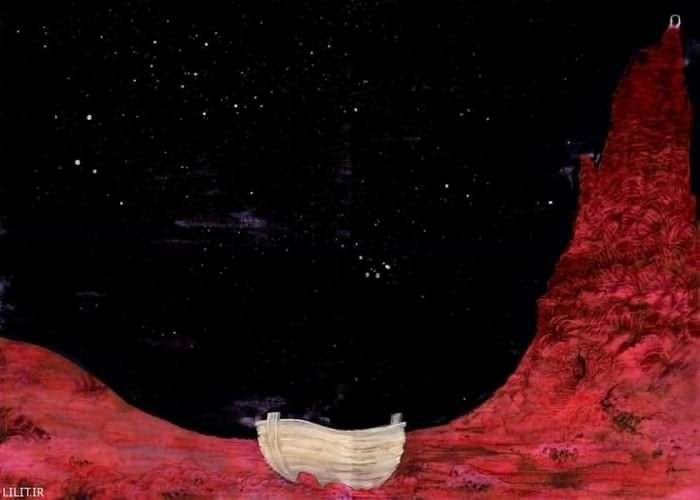 تابلو نقاشی منظره کوه و دریای خشک در شب