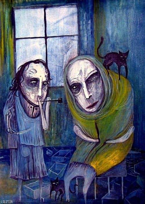 تابلو نقاشی زندگی برزخی با اعتیاد خانوادگی