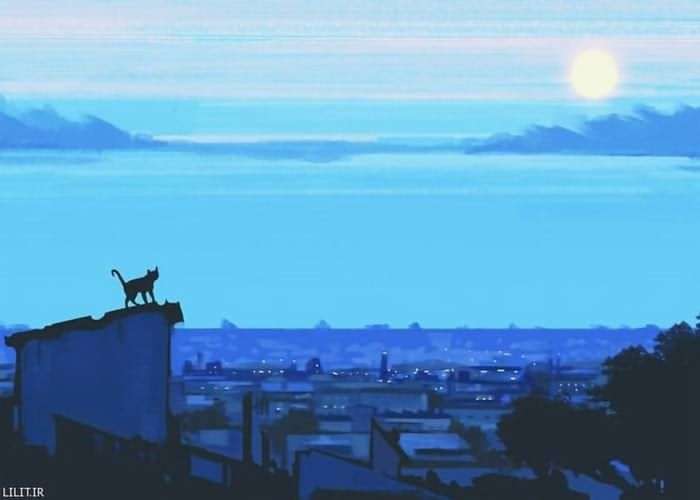 تابلو نقاشی آغاز شب روی بام‌های خانه ها