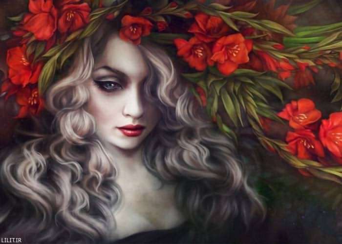 تابلو نقاشی بانوی گلهای سرخ