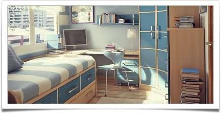 دیزاین اتاق کودک با فضای کوچک و رنگ شاخص آبی دیزاین اتاق کودک با فضای کوچک و رنگ شاخص آبی