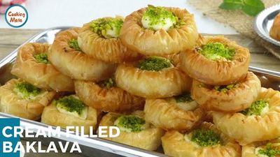 باقلوا پرشده با خامه یک عصرانه عالی باقلوا پرشده با خامه یک عصرانه عالی