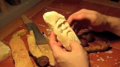 آموزش طراحی و ساخت مجسمه چوبی سر یک مرد جنگلی