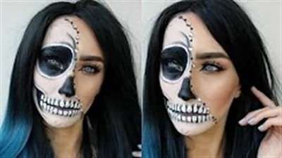 آموزش گریم تغییر چهره دختری با صورت نیمه اسکلت